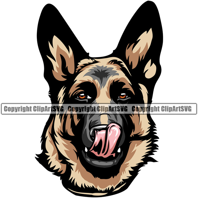 German Shepherd Dog Tongue Licking Face Design Element Puppy Color Head Purebred Pedigree Vector Doggy Face Cute Clipart SVG