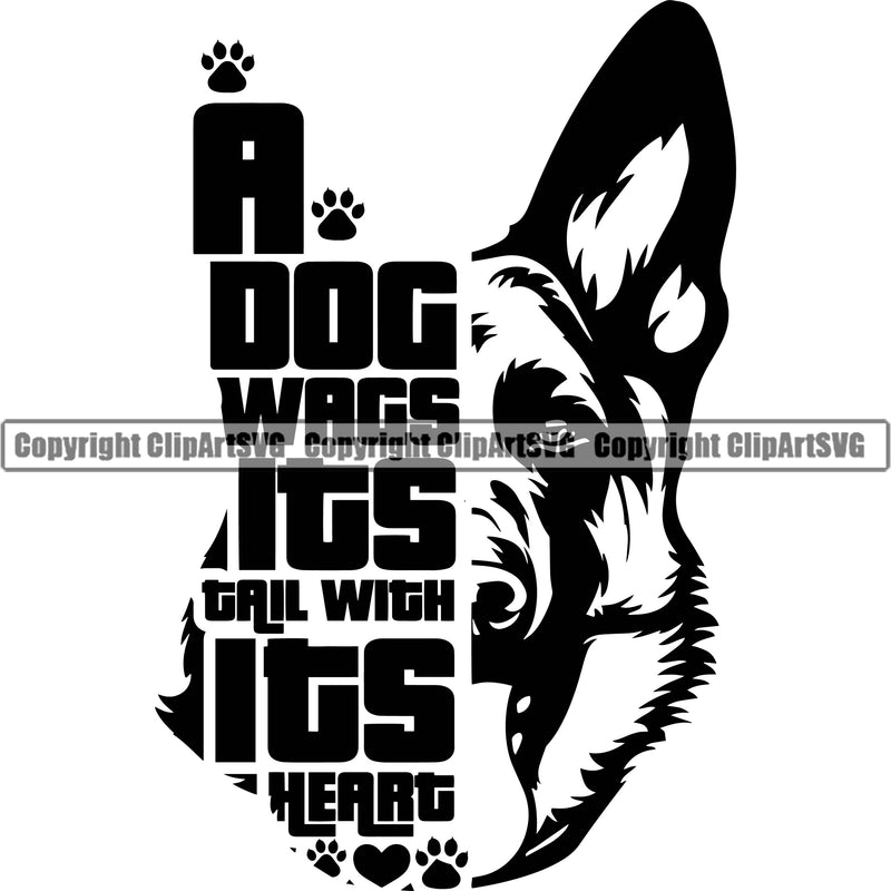 German Shepherd Dog Breed Pup Puppy Purebred Pedigree A Dog Wags Its Tail With It's Heart Design Element White Background Canine Cop Police K9 K-9 Logo Clipart SVG
