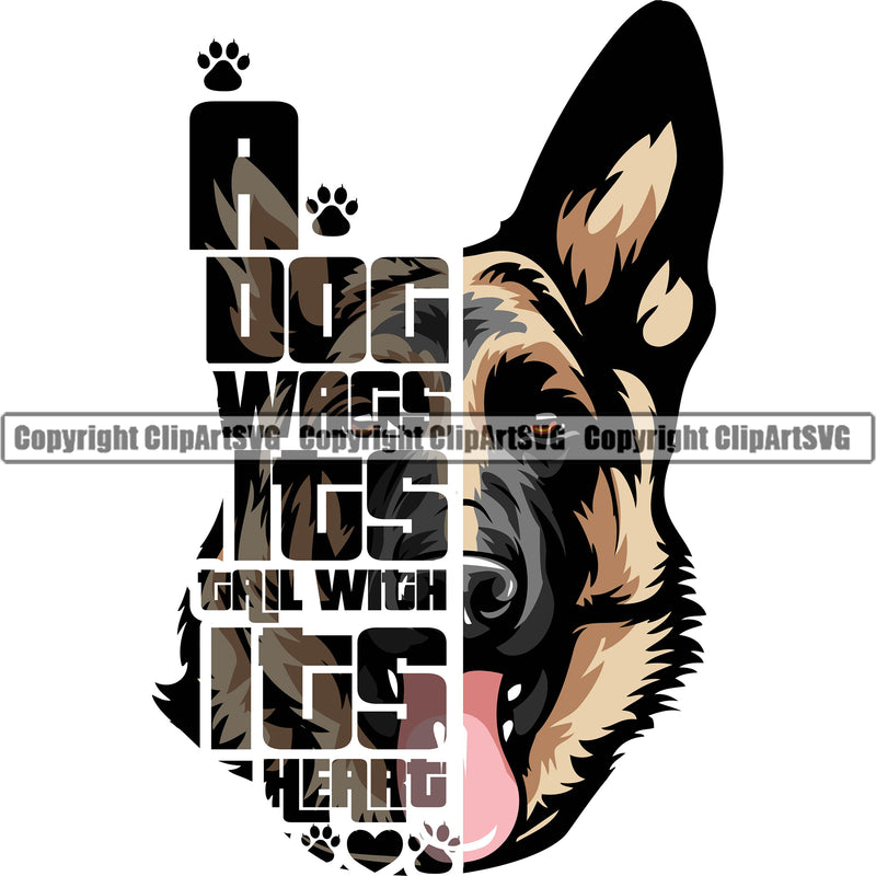 German Shepherd Dog Breed Pup Puppy Purebred Pedigree A Dog Wags Its Tail With It's Heart Color Design Element White Background Canine Cop Police K9 K-9 Logo Clipart SVG
