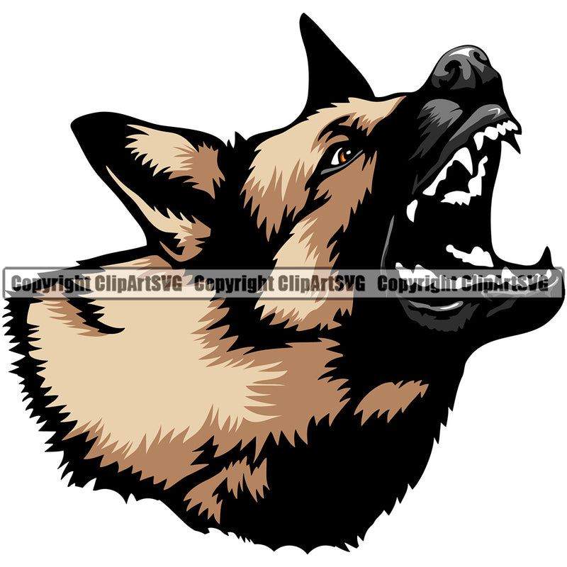 German Shepherd Angry Beware Of Dog Sign Color Head Design Puppy Head Purebred Pup Pedigree Vector K9 Animal Portrait Doggy Face Cute Clipart SVG