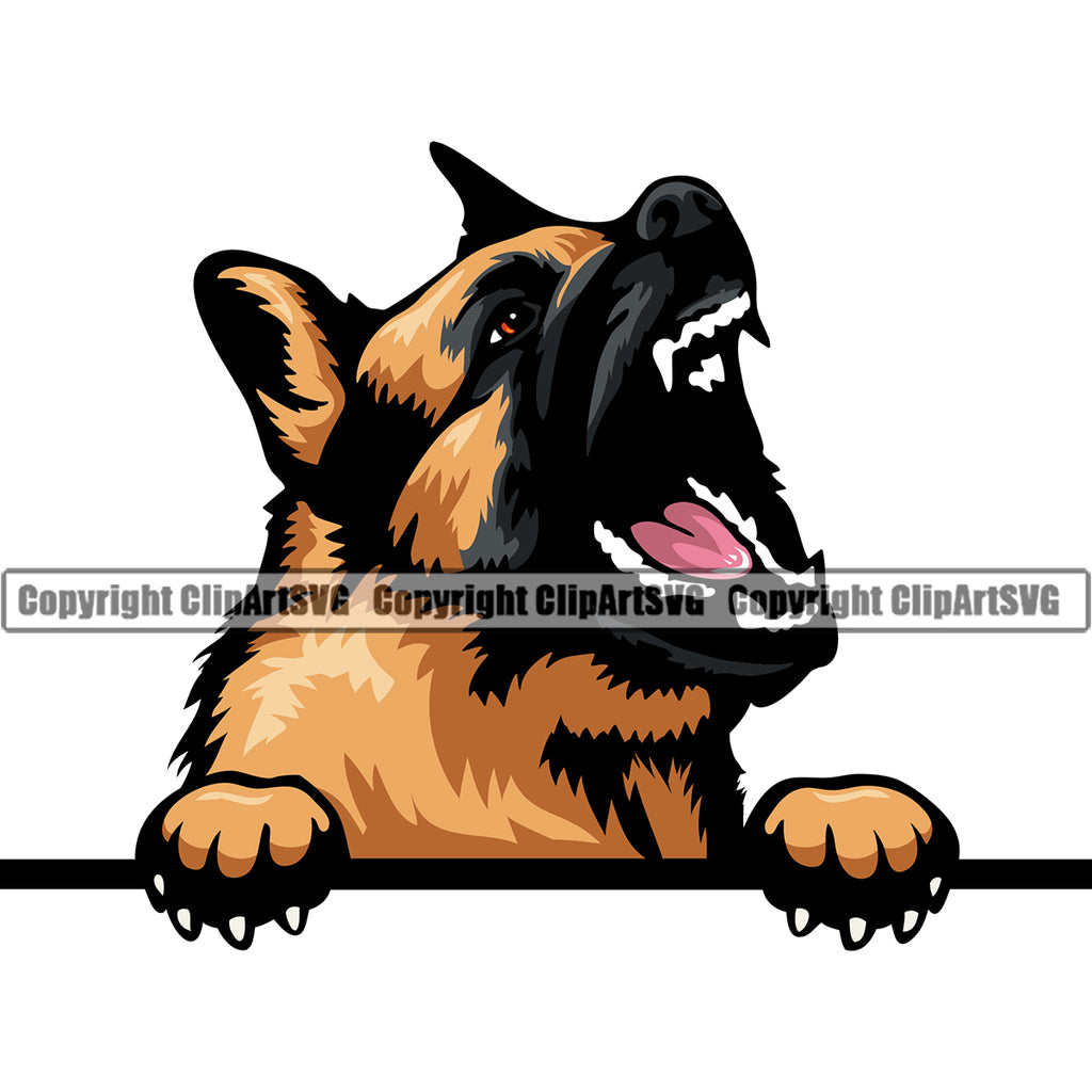 German Shepherd Dog Angry Beware Of Dog Sign Puppy Head Purebred Pup Pedigree Cute Face Animal Portrait Doggy Vector Clipart SVG