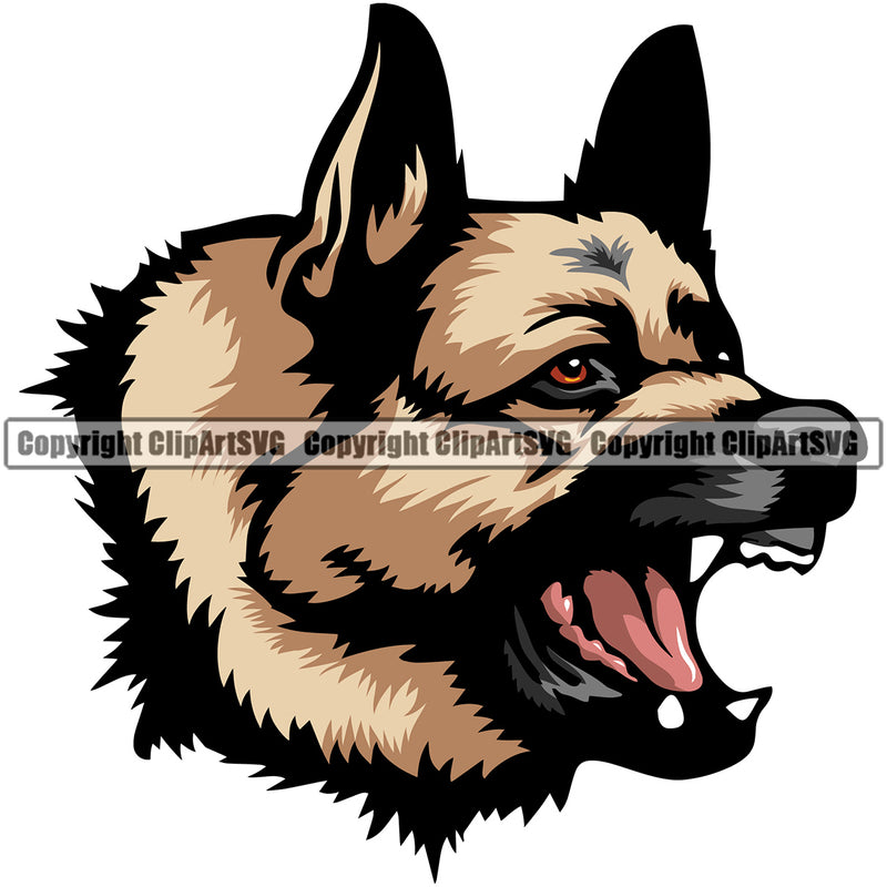 German Shepherd Dog Face Design Puppy Head Purebred Angry Beware Of Dog Sign Pup Pedigree Vector K9 Animal Portrait Doggy Clipart SVG
