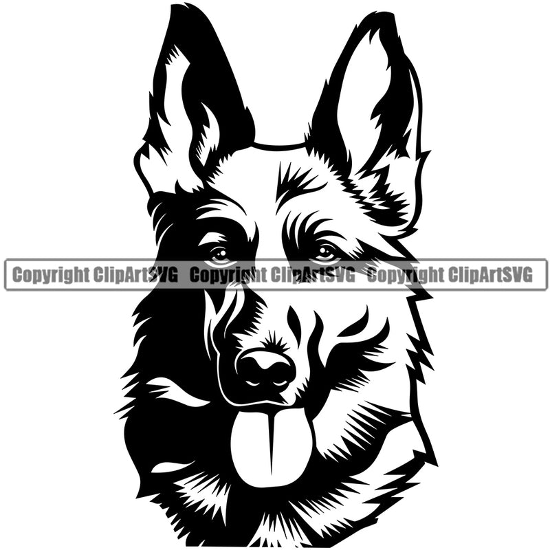 German Shepherd Dog Puppy Head Pup Pedigree Vector Purebred K9 Animal Doggy Face Portrait Cute Clipart SVG