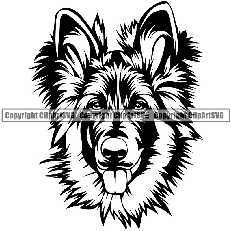 German Shepherd Dog Puppy Head Purebred Pup Pedigree Vector Animal Portrait Doggy Face Cute Clipart SVG