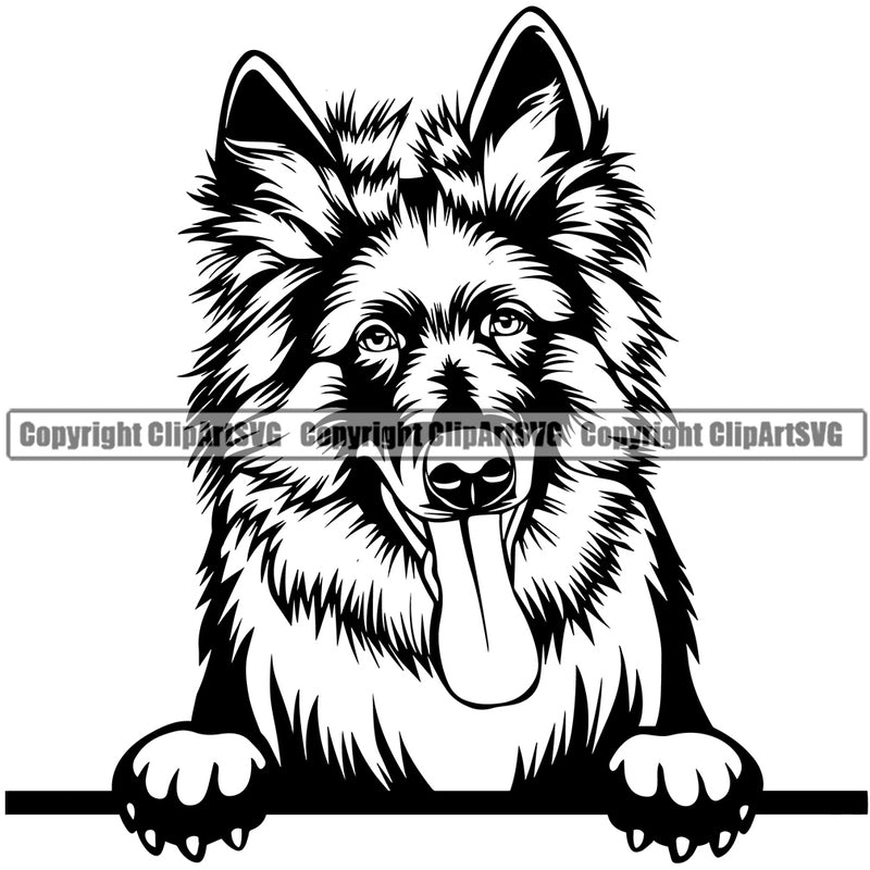 German Shepherd Dog Peeking Head Design Animal Face Puppy Head Purebred Pedigree Vector Animal Portrait Doggy Clipart SVG