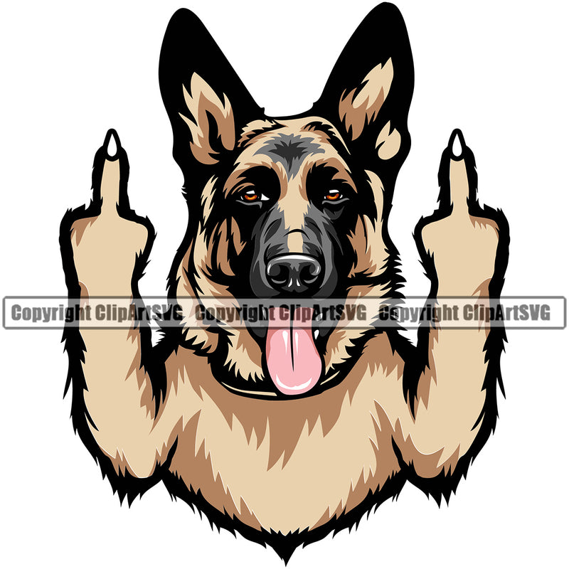 German Shepherd Dog Middle Finger Sign Animal Color Body Puppy Head Doggy Pup Pedigree Clipart SVG