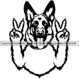 German Shepherd Dog Peace Hand Sign Puppy Head Purebred Pup Pedigree Vector Animal Portrait Doggy Face Cute Clipart SVG