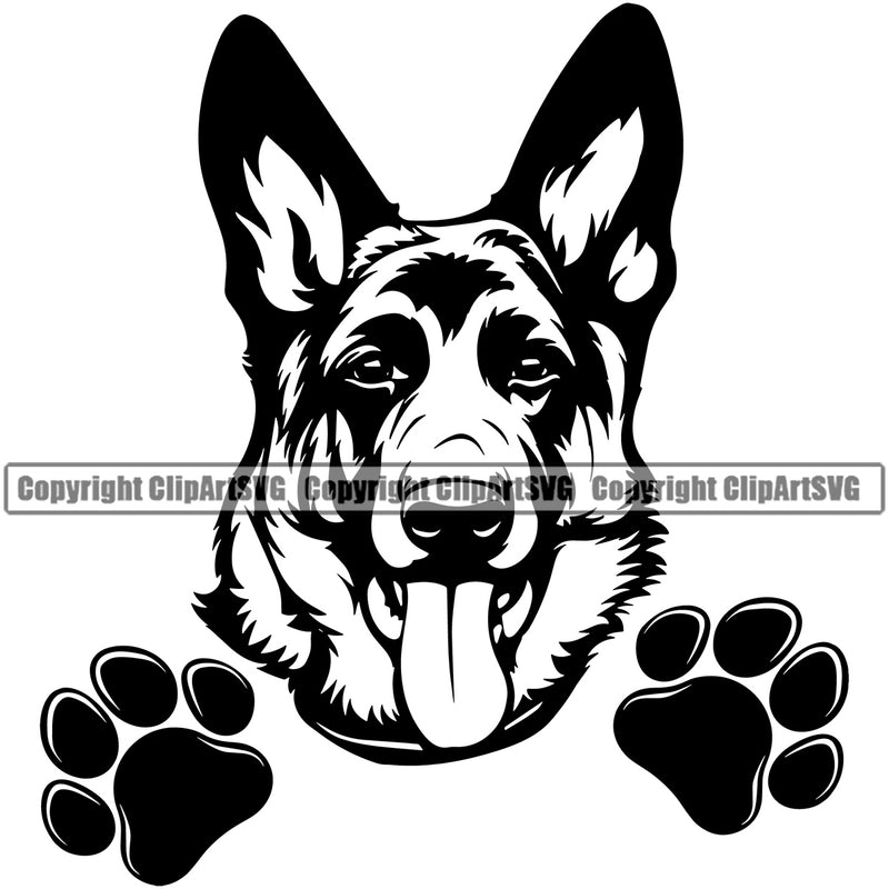 German Shepherd Dog Peeking Puppy Head Purebred Pup Pedigree Vector Canine K-9 K9 Animal Portrait Clipart SVG