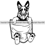 German Shepherd Dog Hanging From Shirt Pocket Design T-Shirt Tshirt Vector Cute Doggy Body K9 Animal Portrait Clipart SVG