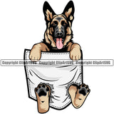 German Shepherd Dog Hanging From Shirt Pocket Color T-Shirt Tshirt Body Design Puppy Purebred Pup Pedigree K9 Animal Clipart SVG