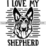 German Shepherd Dog I Love My Shepherd Head Purebred Pup Pedigree Vector Animal Portrait Doggy Face Cute Clipart SVG