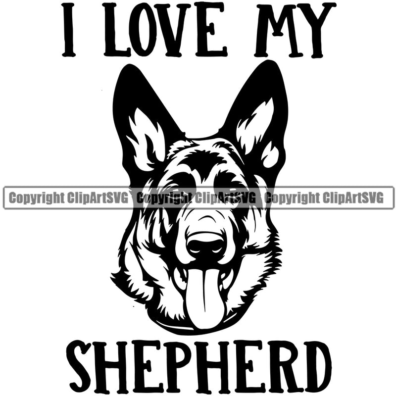 German Shepherd Dog I Love My Shepherd Puppy Head Purebred Pup Pedigree Animal Portrait Clipart SVG