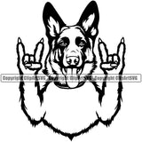 German Shepherd Dog Rock And Roll Hand Sign Vector Puppy Head Purebred Pup Pedigree k9 Clipart SVG