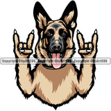 German Shepherd Dog Rock And Roll Hand Sign Vector Doggy Face Cute Puppy Head Purebred Pup Pedigree Animal Clipart SVG