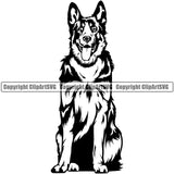 German Shepherd Dog Animal Body Sitting Position Design Portrait Doggy Face Cute Vector Puppy Head Purebred Pup Pedigree Clipart SVG