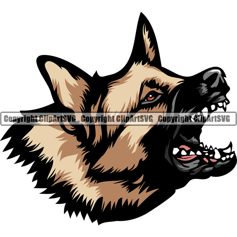 German Shepherd Dog Angry Beware Of Dog Design Element Animal Portrait Doggy Face K9 Head Purebred Pup Pedigree Clipart SVG