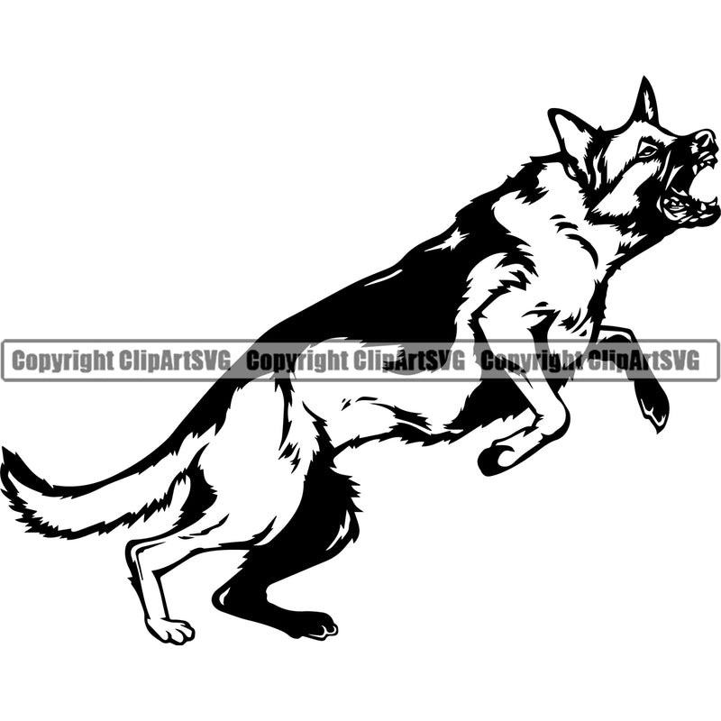 German Shepherd Dog Angry Beware Of Dog Run Design Element K9 Animal Portrait Doggy Body Puppy Head Purebred Pedigree Vector Clipart SVG