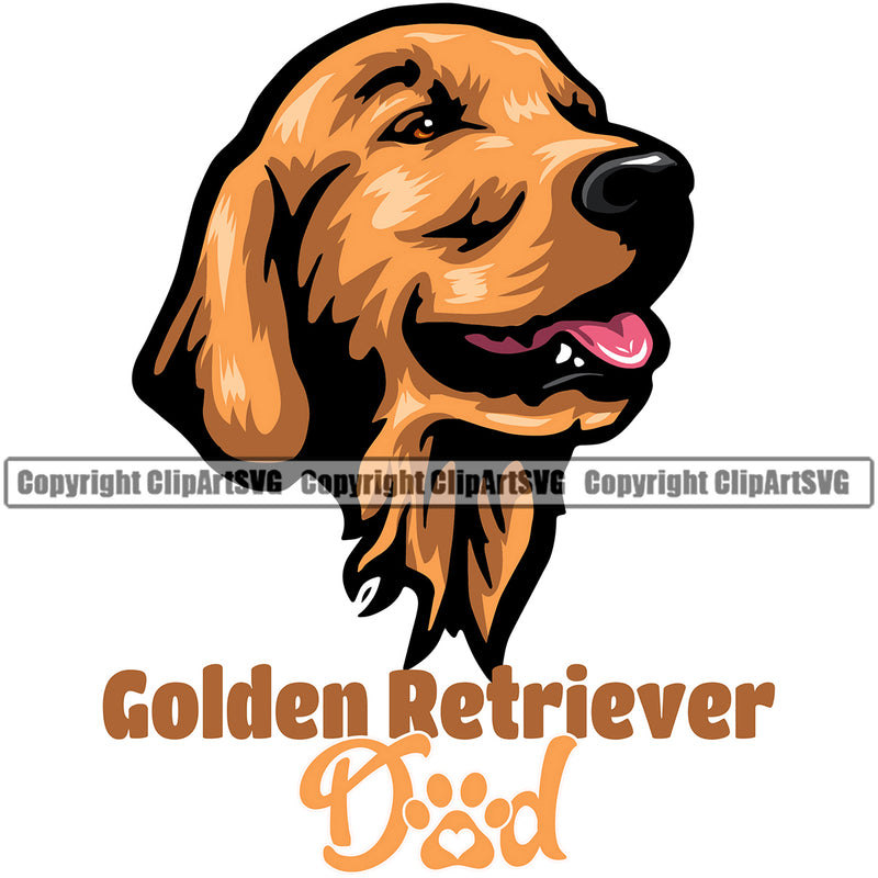 Golden Retriever Dog Dad Head Color Text Design Purebred Pup Pedigree Vector K9 Animal Portrait Doggy Face Cute Clipart SVG