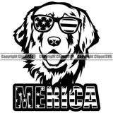 Golden Retriever Dog Wearing Sunglasses Merica Text Design Puppy Head Purebred Pup Pedigree Vector Animal Face Doggy Clipart SVG