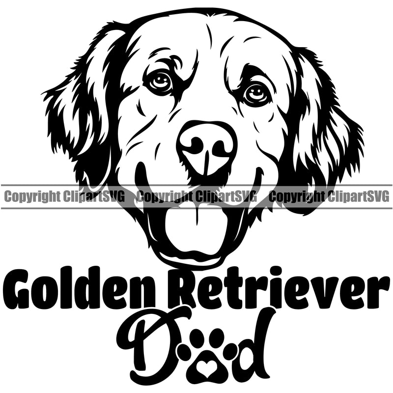 Golden Retriever Dog Dad Animal Head Design Puppy Pup Pedigree Text Purebred Doggy Face Cute Clipart SVG