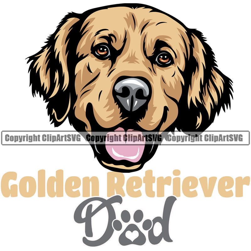 Golden Retriever Dog Dad Color Head Design K9 Animal Portrait Doggy Face Vector Puppy Head Purebred Pup Pedigree Clipart SVG