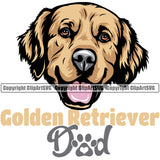 Golden Retriever Dog Dad Color Head Design K9 Animal Portrait Doggy Face Vector Puppy Head Purebred Pup Pedigree Clipart SVG