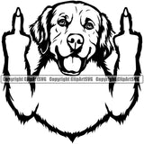 Golden Retriever Dog Middle Finger Sign Vector Puppy Head Purebred Pup Pedigree Design K9 Animal Portrait Doggy Clipart SVG