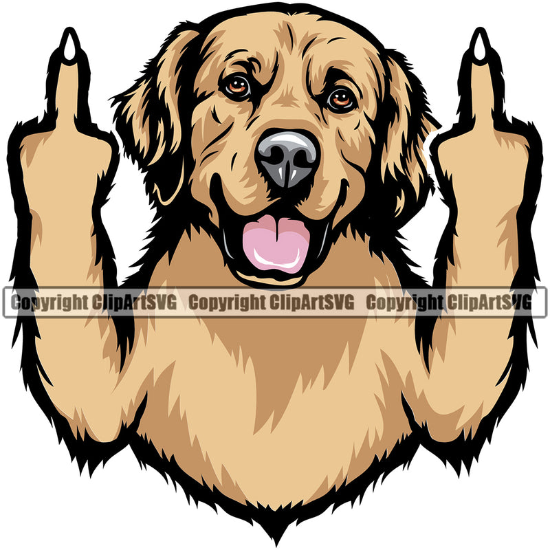 Golden Retriever Dog Middle Finger Sign Color Body Design Puppy Head Purebred Pup Pedigree Vector K9 Doggy Face Clipart SVG