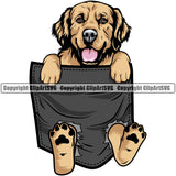 Golden Retriever Dog Hanging From Shirt Pocket Design T-Shirt Animal Tshirt Puppy Head Purebred Pup Pedigree Vector T-Shirt Clipart SVG