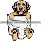 Golden Retriever Dog Hanging From Shirt Pocket Color Design T-Shirt Animal Tshirt Puppy Head Purebred Pup Pedigree Vector T-Shirt Clipart SVG