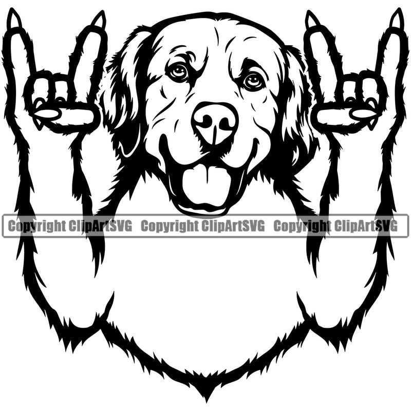 Golden Retriever Dog Rock And Roll Hand Sign Head Purebred Pup Pedigree Design K9 Animal Portrait Doggy Clipart SVG
