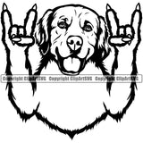 Golden Retriever Dog Rock And Roll Hand Sign Head Purebred Pup Pedigree Design K9 Animal Portrait Doggy Clipart SVG