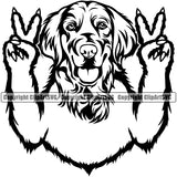 Golden Retriever Dog Peace Hand Sign Puppy Head Purebred Pup Pedigree Vector K9 Animal Portrait Doggy Clipart SVG
