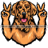 Golden Retriever Dog Peace Hand Sign Color Body Animal Head Design Puppy Head Purebred Pup Pedigree Vector Doggy K9 Clipart SVG
