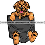 Golden Retriever Dog Hanging From Shirt Pocket Vector Color T-Shirt Body Tshirt Doggy puppy Animal T-Shirt Purebred Clipart SVG