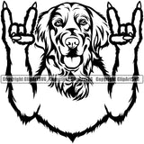 Golden Retriever Dog Rock And Roll Hand Sign Puppy Head Purebred Pup Pedigree Vector K9 Animal Portrait Doggy Clipart SVG