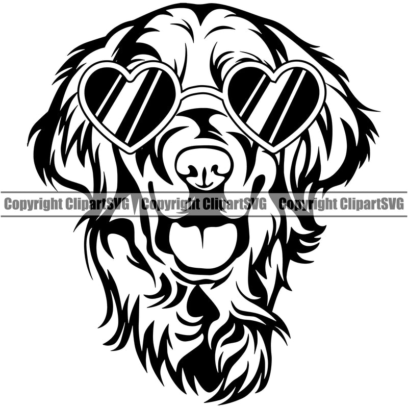Golden Retriever Dog Wearing Sunglasses Sun Heart Design Puppy Head Purebred Pup Pedigree K9 Animal Portrait Doggy Clipart SVG