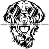 Golden Retriever Dog Wearing Sunglasses Sun Heart Design Puppy Head Purebred Pup Pedigree K9 Animal Portrait Doggy Clipart SVG