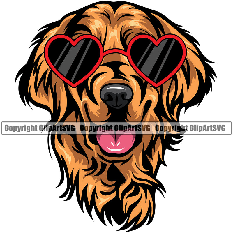 Golden Retriever Dog Wearing Sunglasses Sun Heart Design Puppy Head Purebred Pup Pedigree Vector K9 Animal Portrait Doggy Clipart SVG