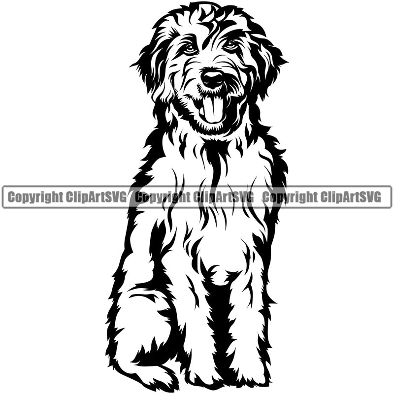 Goldendoodle Dog Sitting K9 Animal Portrait Doggy Face Cute Design Puppy Head Purebred Pup Pedigree Vector Clipart SVG