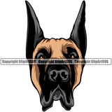 Great Dane Dog Color Head Design Puppy Head Purebred Pup Pedigree Vector K9 Animal Doggy Face Portrait Clipart SVG