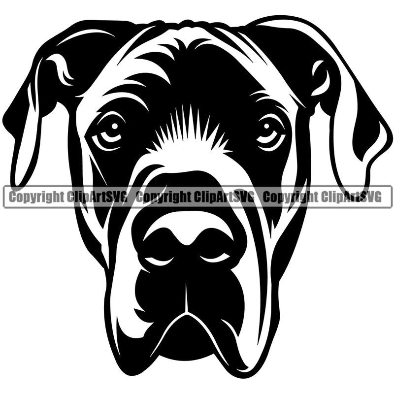 Great Dane Dog Face Design Black Animal Color Head Purebred Pup Pedigree Vector Portrait Doggy Face Cute Clipart SVG