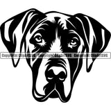 Great Dane Dog Head Design Puppy Face Black Color Purebred Pup Pedigree Vector Canine K-9 K9 Animal Portrait Doggy Clipart SVG