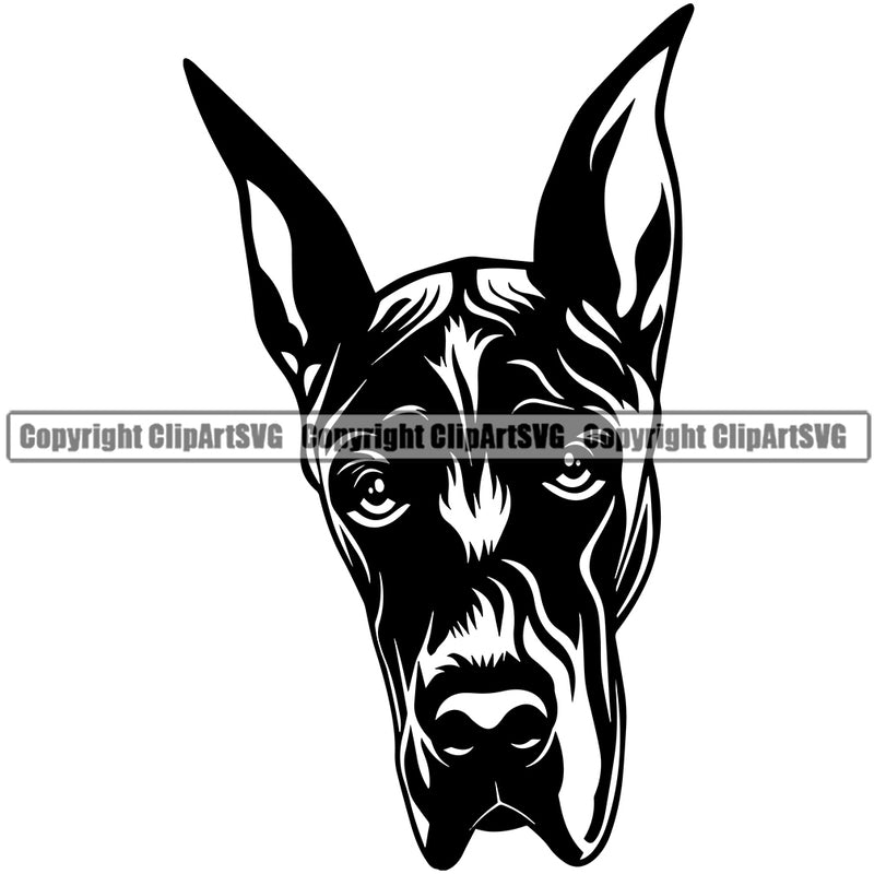 Great Dane Dog Head Design Puppy Purebred Pup Pedigree Vector K9 Animal Portrait Doggy Face Cute Clipart SVG