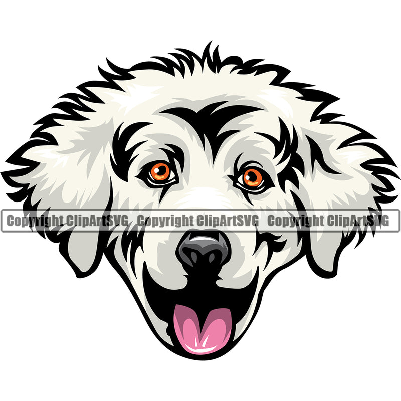 Great Pyrenees Dog Animal Smiling Cute Face Design Head Color Puppy Head Purebred Pup Pedigree Vector Canine K-9 K9 Portrait Doggy Clipart SVG