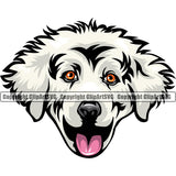 Great Pyrenees Dog Animal Smiling Cute Face Design Head Color Puppy Head Purebred Pup Pedigree Vector Canine K-9 K9 Portrait Doggy Clipart SVG