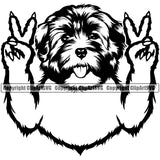 Havanese Dog Peace Hand Sign Animal Puppy Pup Head Purebred Pedigree Vector K9 Animal Portrait Doggy Face Cute Clipart SVG