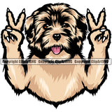 Havanese Dog Peace Hand Sign Animal Puppy Pup Head Purebred Pedigree Vector Canine K-9 K9 Animal Portrait Doggy Face Cute Clipart SVG