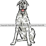 Irish Wolfhound Dog Sitting Design Canine K-9 K9 Animal Portrait Doggy Face Vector Puppy Pup Head Purebred Pedigree Clipart SVG