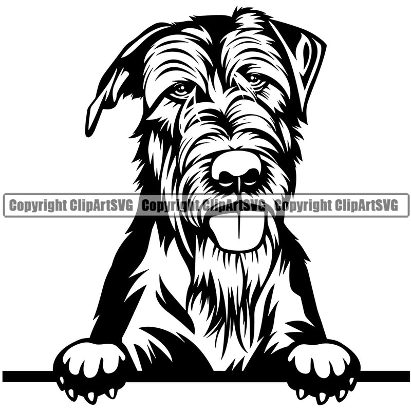 Irish Wolfhound Dog Peeking Design Puppy Pup Head Purebred Pedigree Vector Canine K-9 K9 Animal Portrait Doggy Smiling Face Clipart SVG